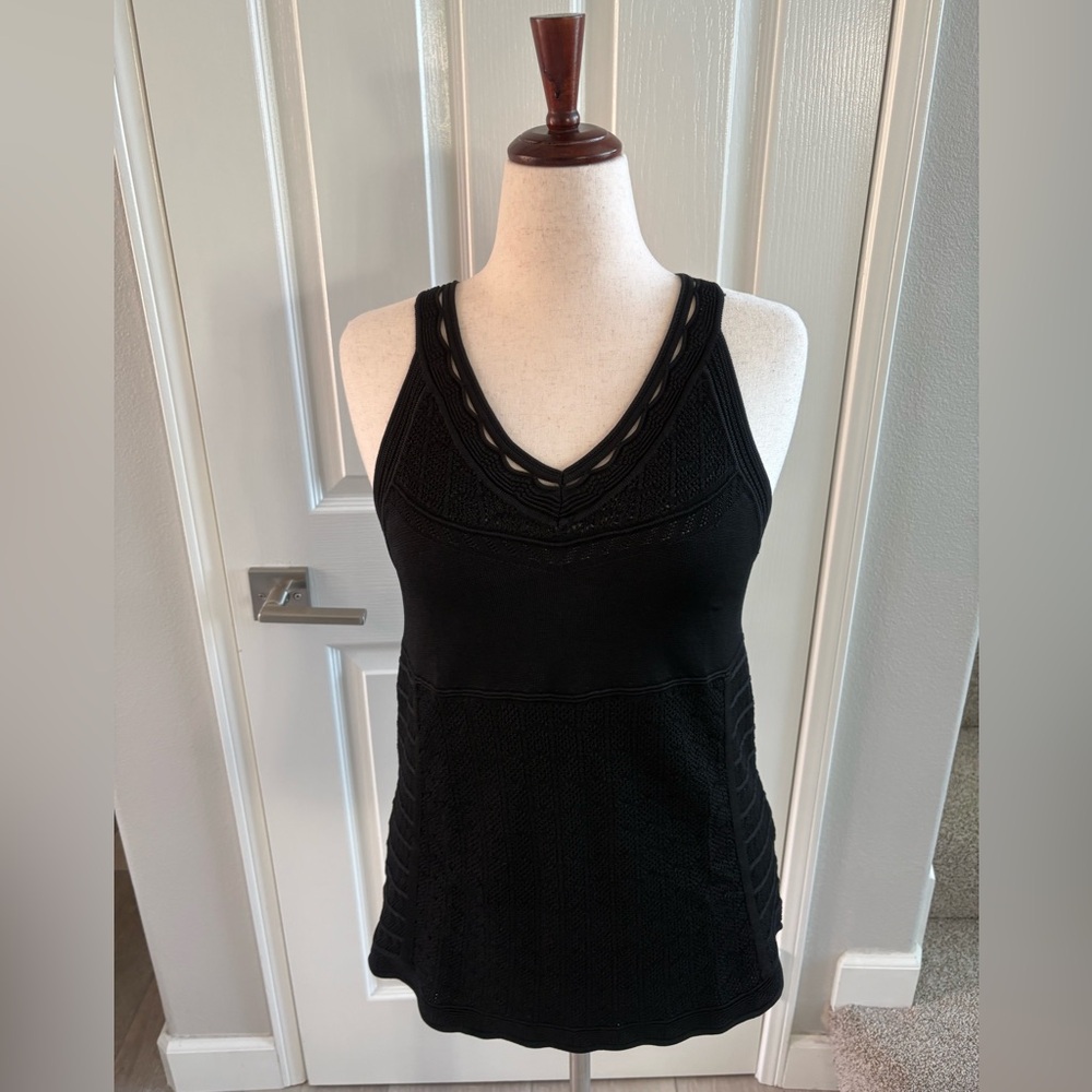 White House Black Market | Black sleeveless lace blouse V Neck | size S |